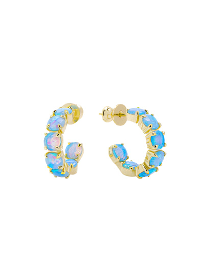 Oh She Fancy .75 Blue Opal Hoops Gold