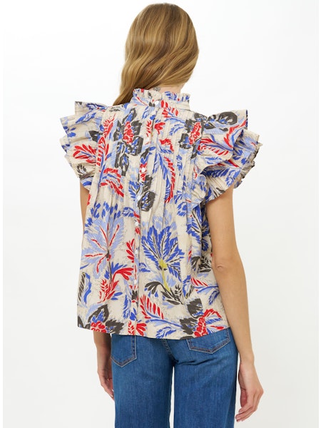 Oliphant Pintuck Ruffle Top - Cobalt & Chennai