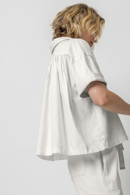 Lilla P Mixed Media Collared Top - (sky or white)