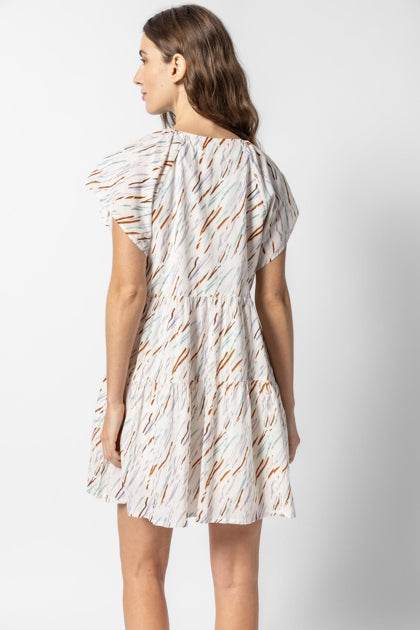 Lilla P Flutter Sleeve Tiered Dress - Wave Print