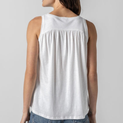 Lilla P Shirred Back V-NeckTank - White