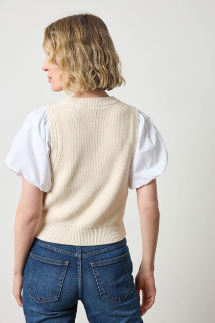 Lilla P Mixed Media Pullover Sweater: Ivory