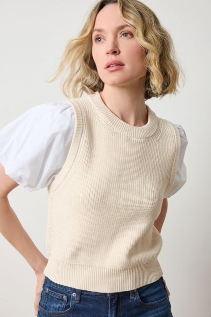 Lilla P Mixed Media Pullover Sweater: Ivory