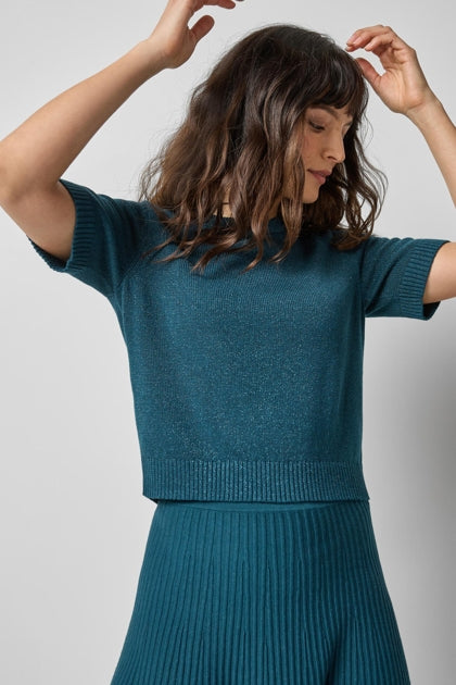 Lilla P Short Sleeve Sparkle Sweater - Deep Sea Sparkle