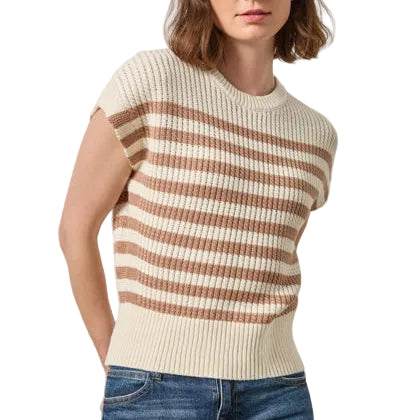 Lilla P Textured Wedge Sweater - Fawn Stripe