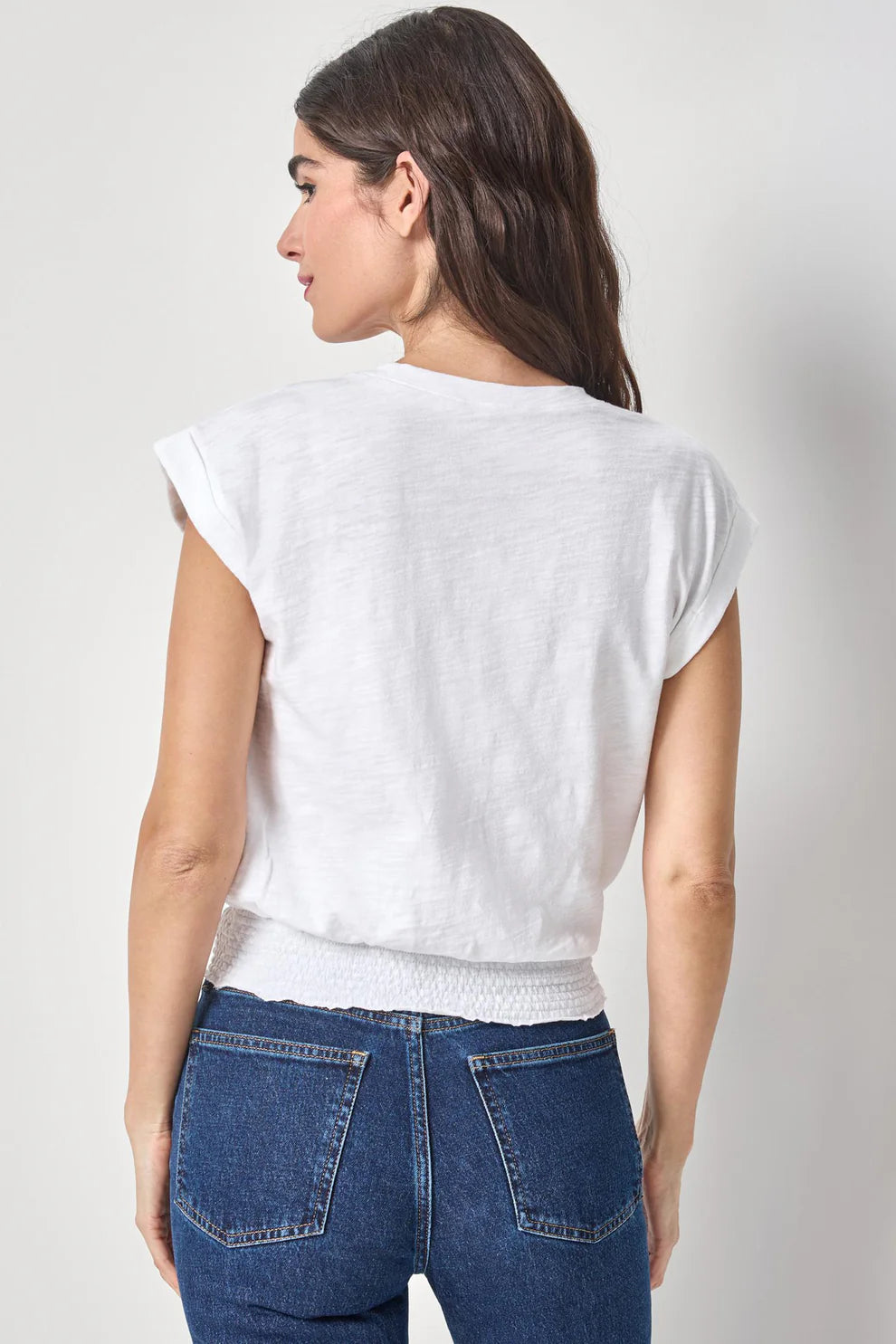 Lilla P Smocked Hem V-Neck - White