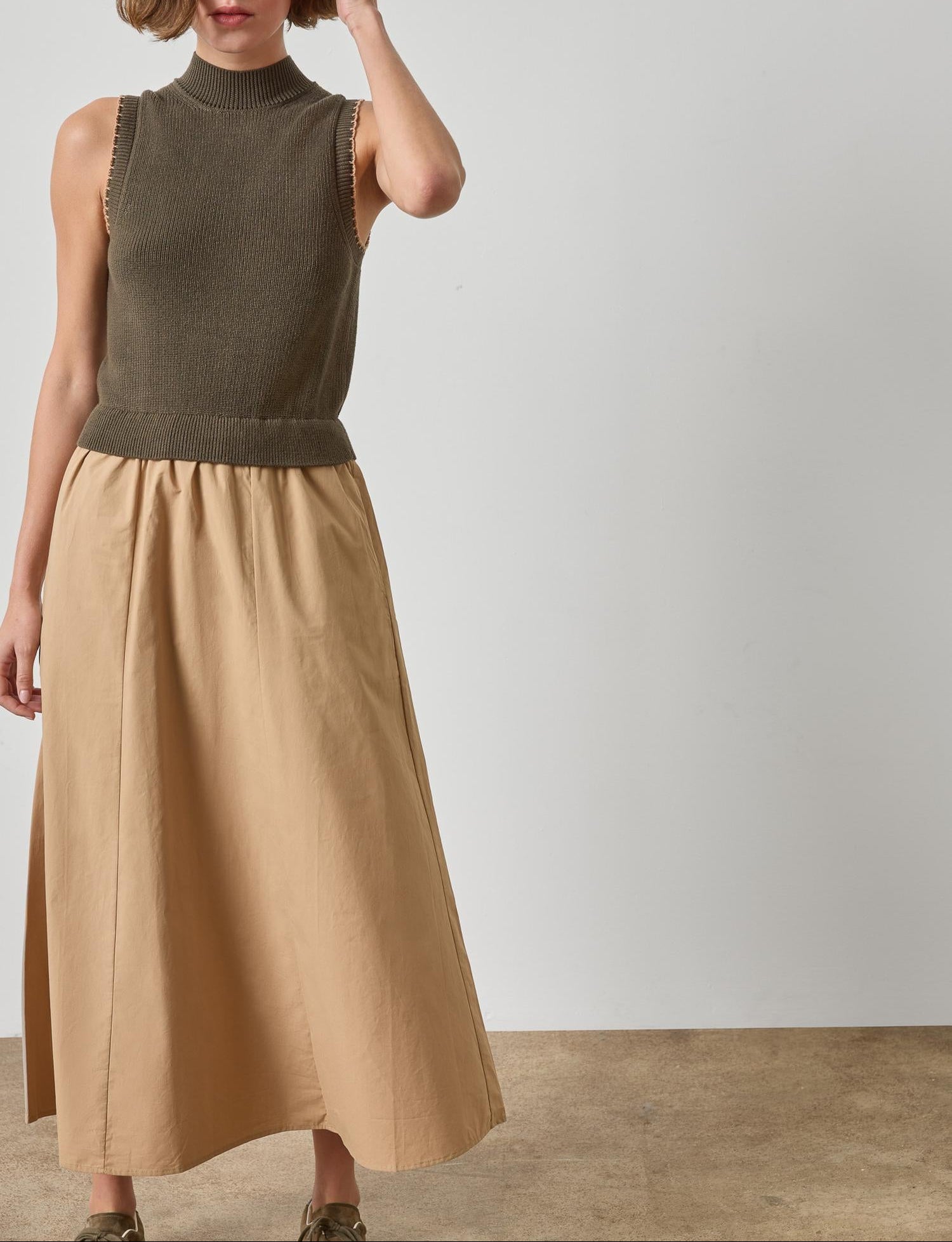 Lilla P Mixed Media Mock Neck Dress | Olive