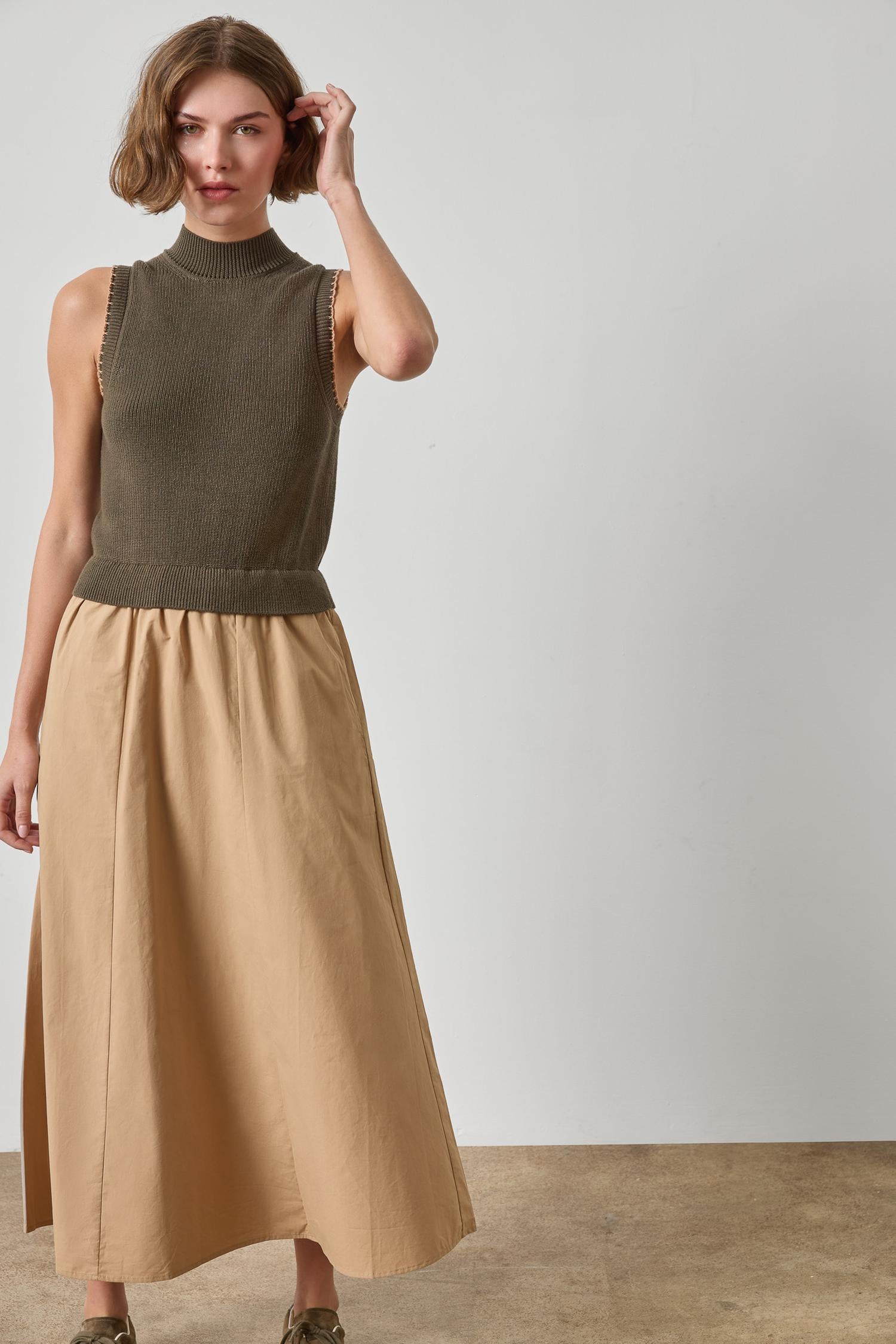 Lilla P Mixed Media Mock Neck Dress | Olive