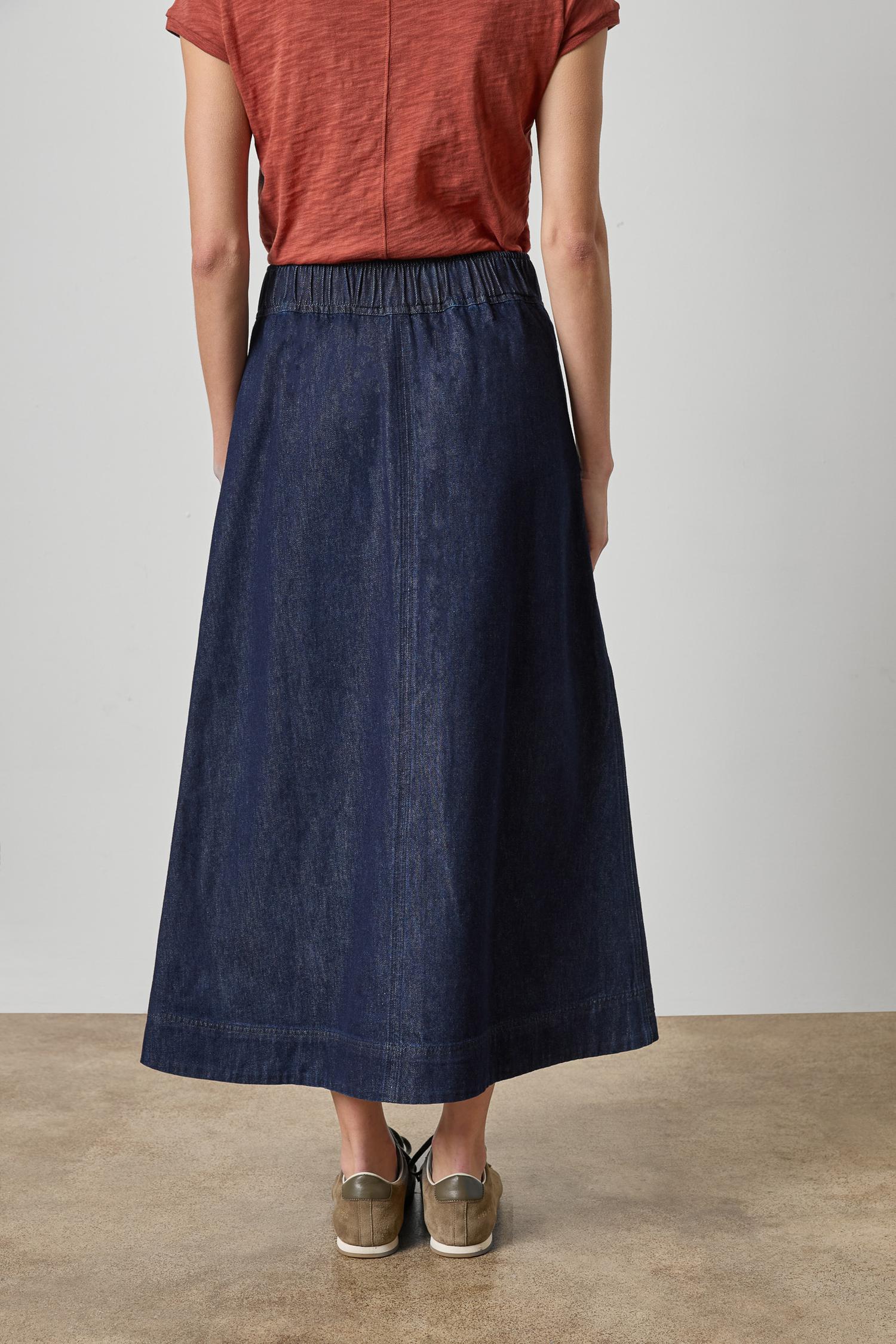 Lilla P Belted Pocket Front Skirt | Dark Wash Blue