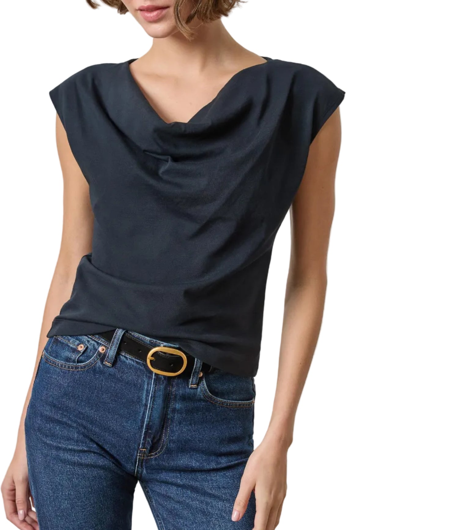 Lilla P Drape Neck Wedge Top | Black