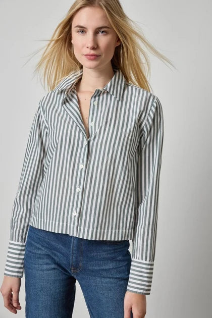 Lilla P Straight Fit Short Button Down | Mineral Stripe