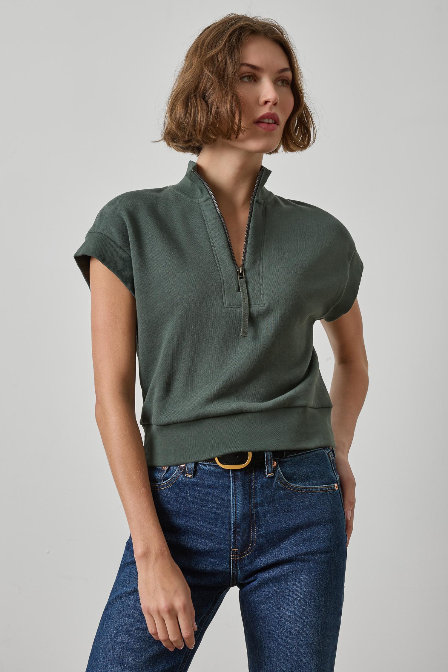Lilla P Zip Mock Neck | Mineral