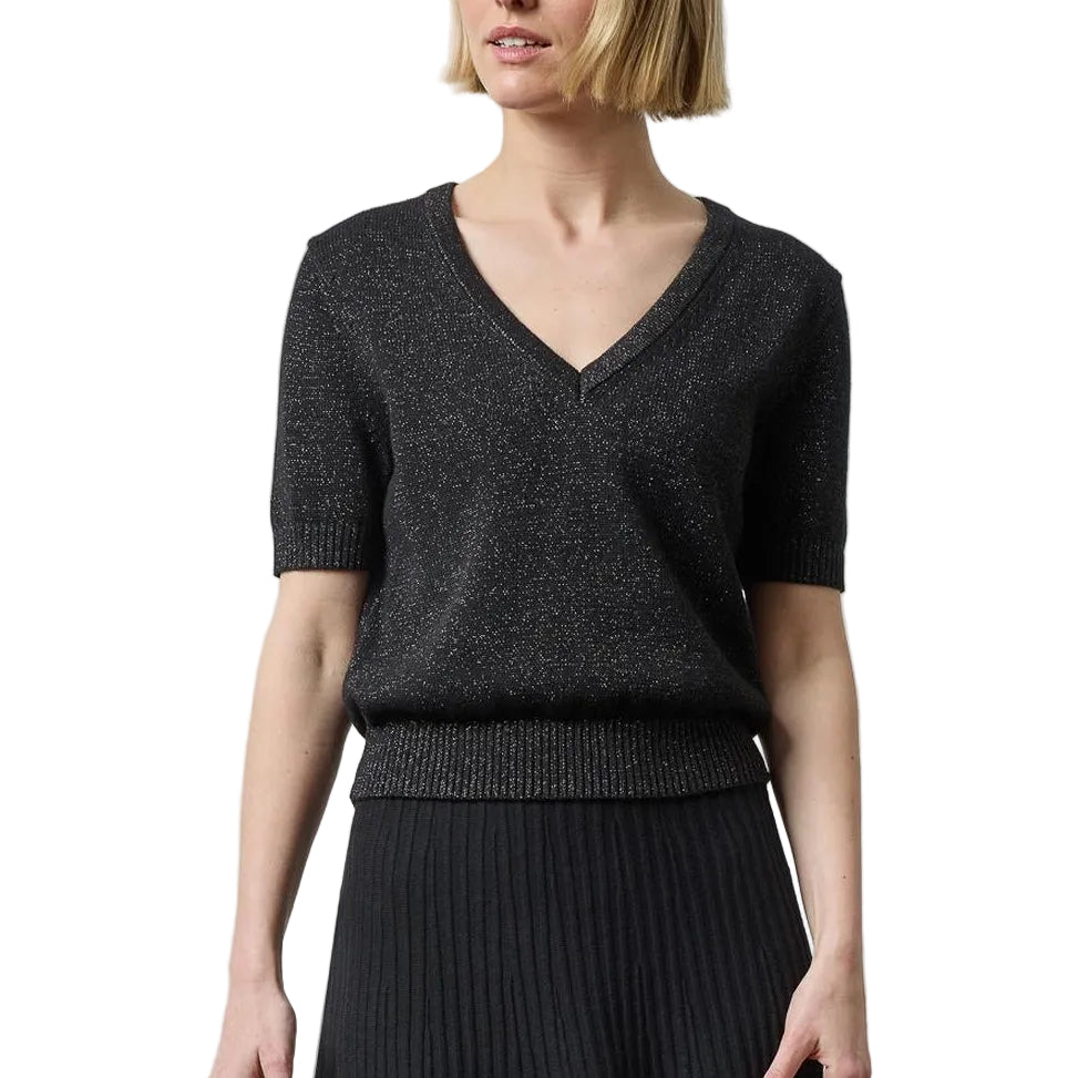 Lilla P V-Neck Sparkle Sweater | Black Sparkle
