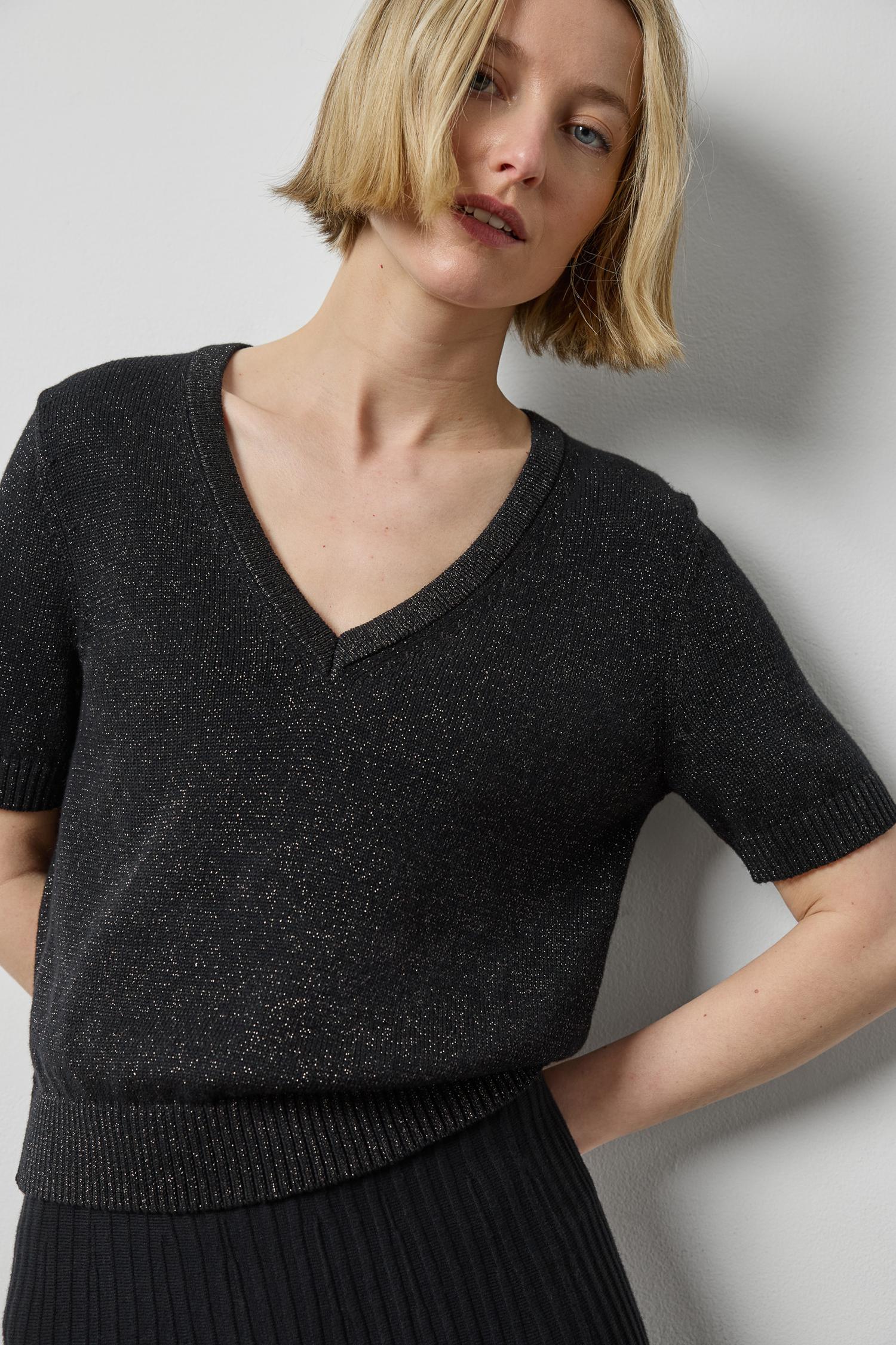 Lilla P V-Neck Sparkle Sweater | Black Sparkle