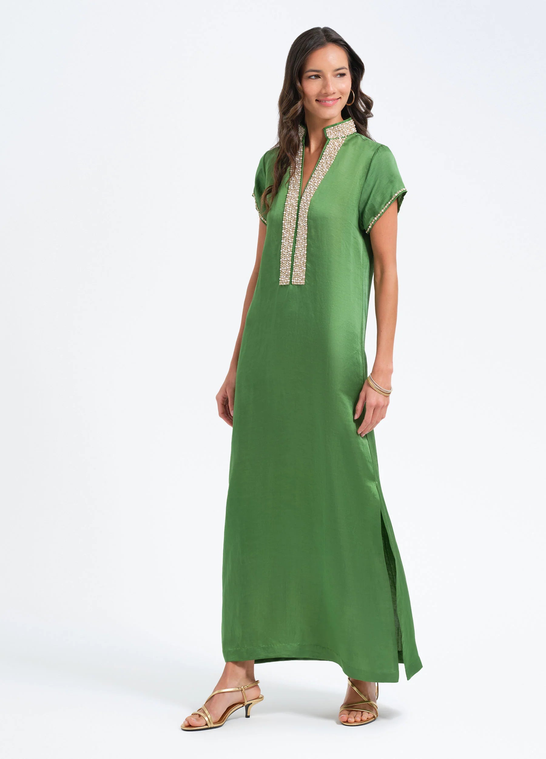 Bella Tu Pearl Cap Sleeve Caftan - Green