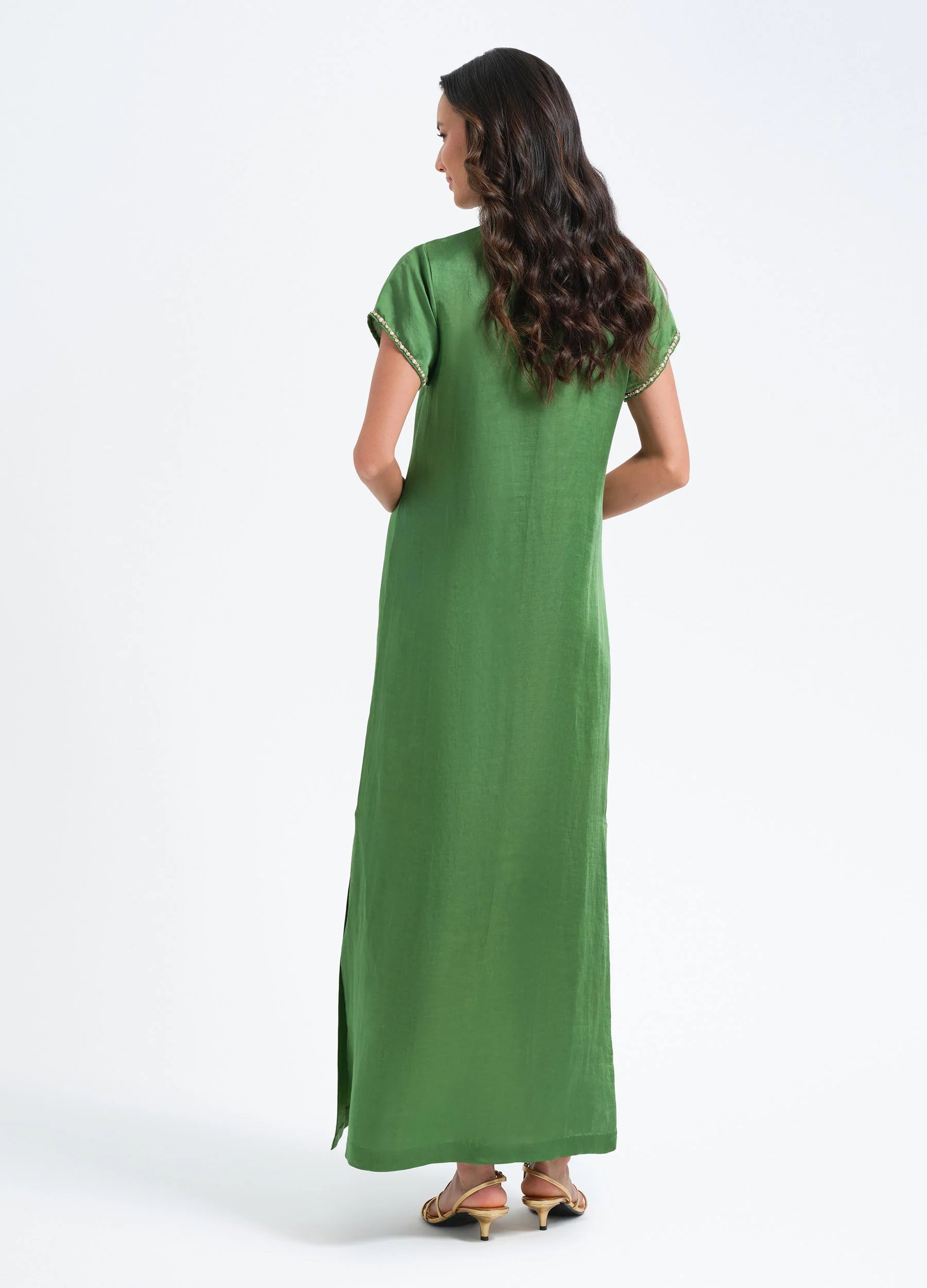 Bella Tu Pearl Cap Sleeve Caftan - Green