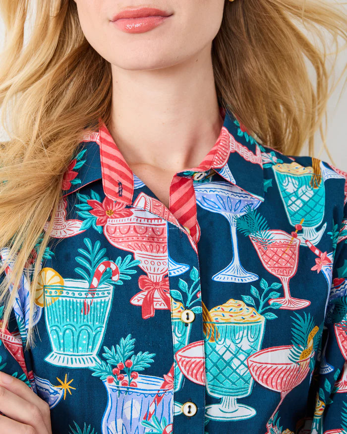 Printfresh Basic Bliss Blouse - Christmas Cocktails Navy