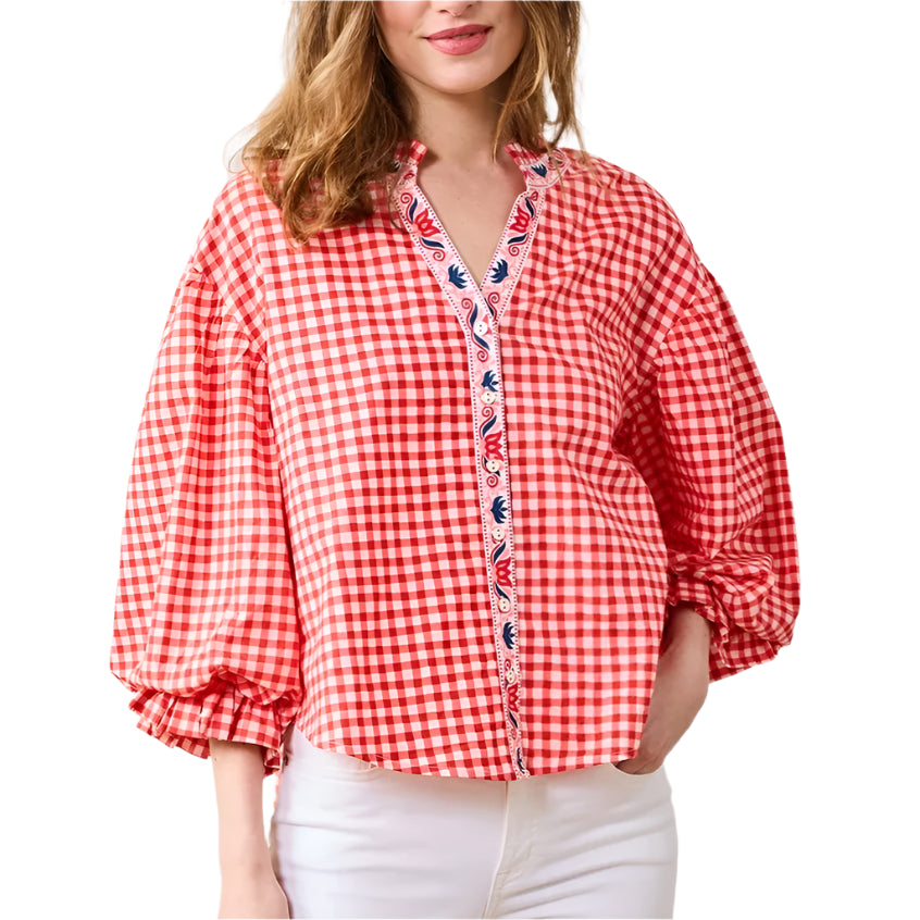 Printfresh Gingham Rosalita Blouse - Picnic Red