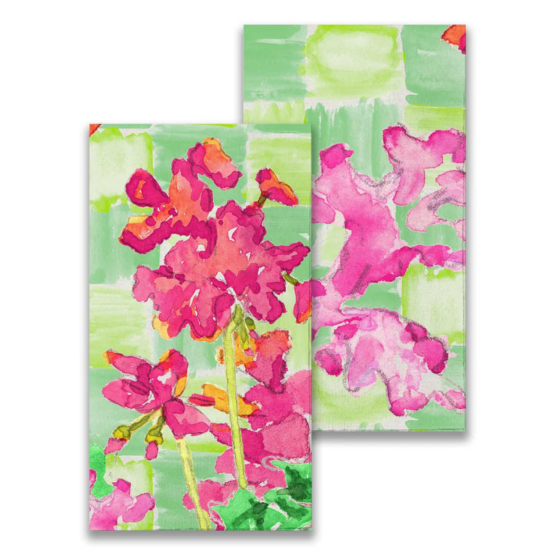 Pink Geraniums w Green Checks Guest Towel