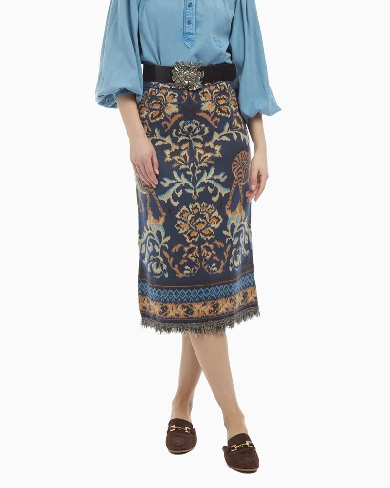 Patty Kim Camille Knit Skirt | Navy Jacquard