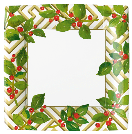 Caspari Holly and Fretwork White Plates - Salad and Dinner Size