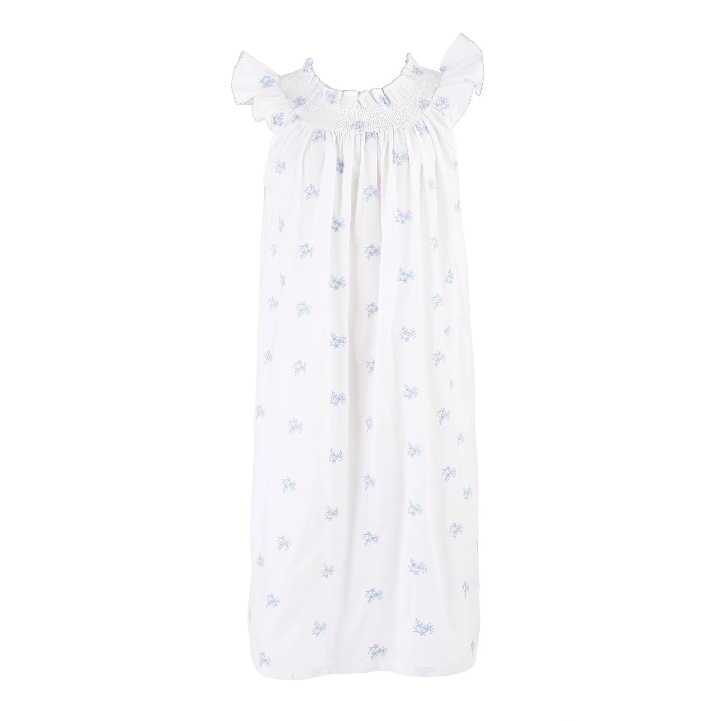Lenora Nancy Cotton Embroidered Nightgown - Blue