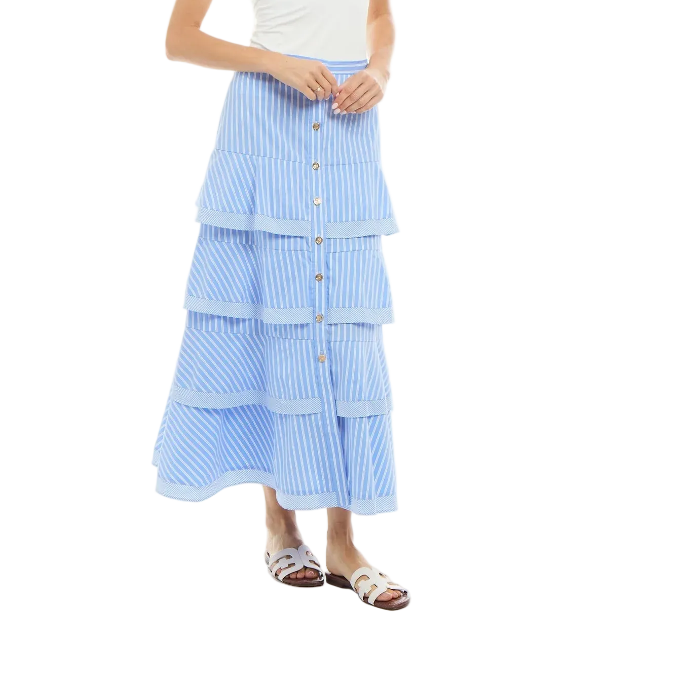 Calypso Skirt - Chambray and White Stripe