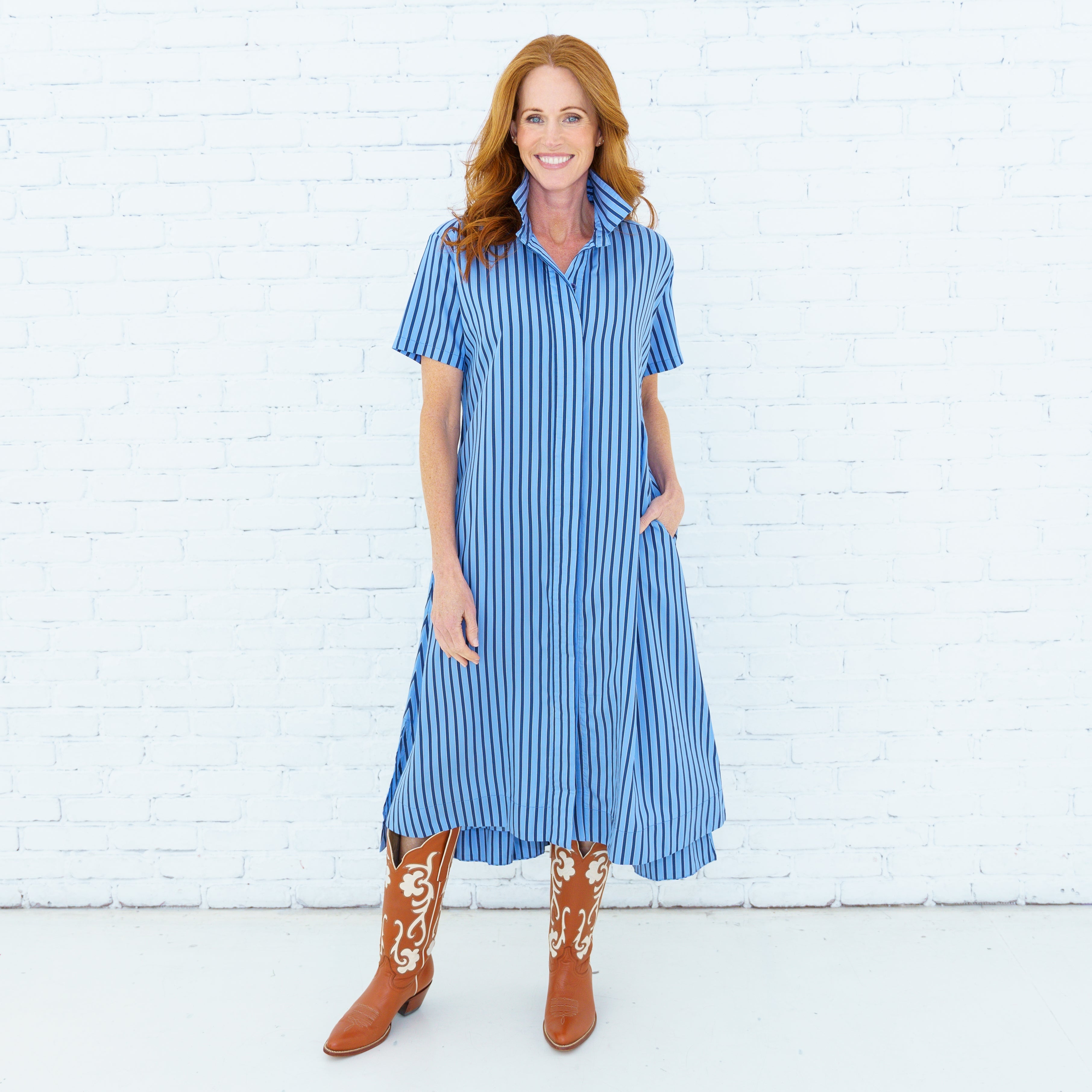 Caryn Lawn Millie Dress | Blue/Navy Stripe