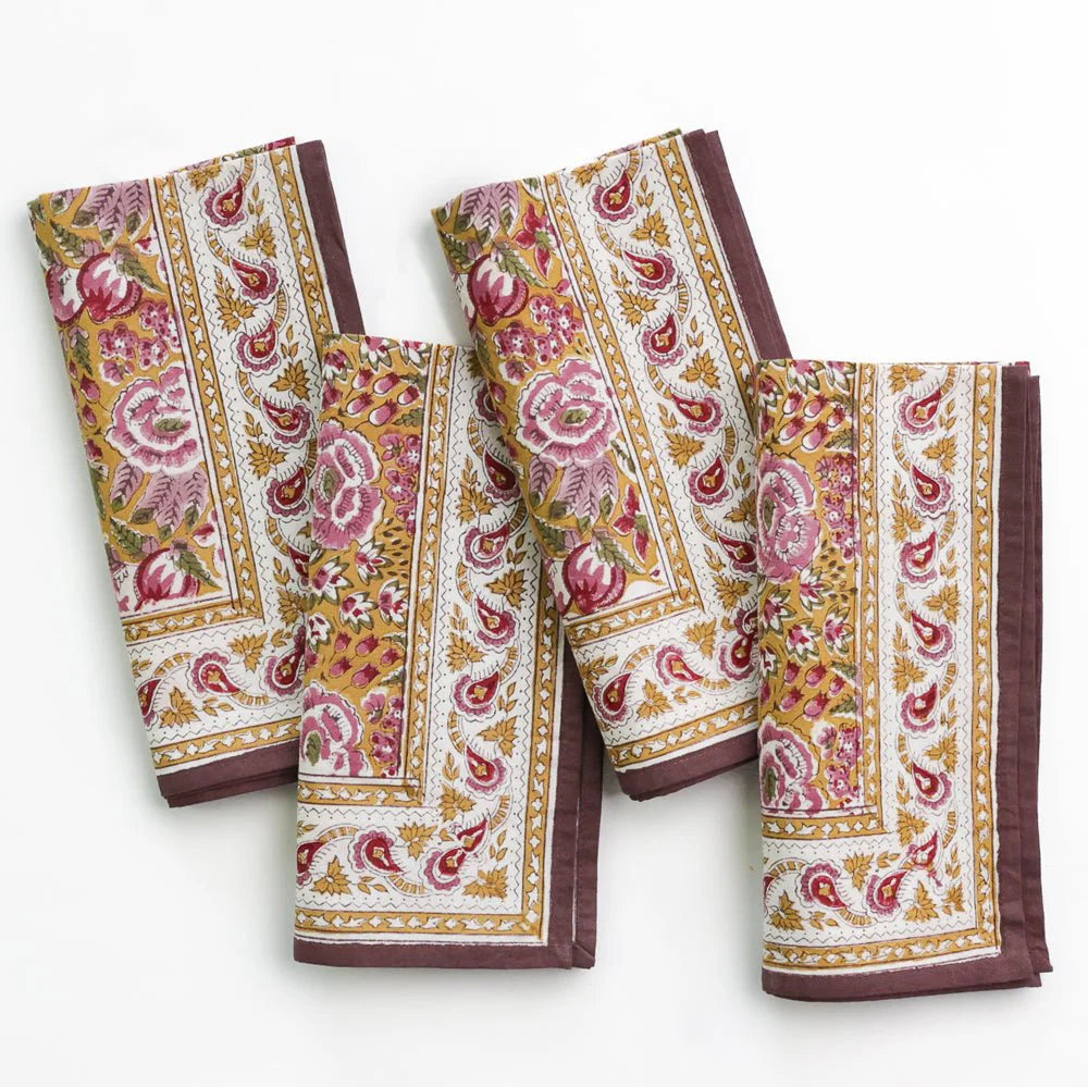 Pomegranate Garden Plum & Ochre Napkins Set Of 4
