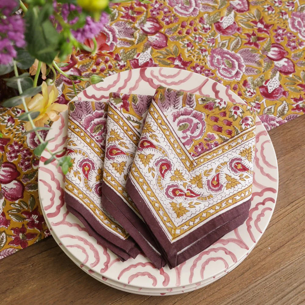 Pomegranate Garden Plum & Ochre Napkins Set Of 4