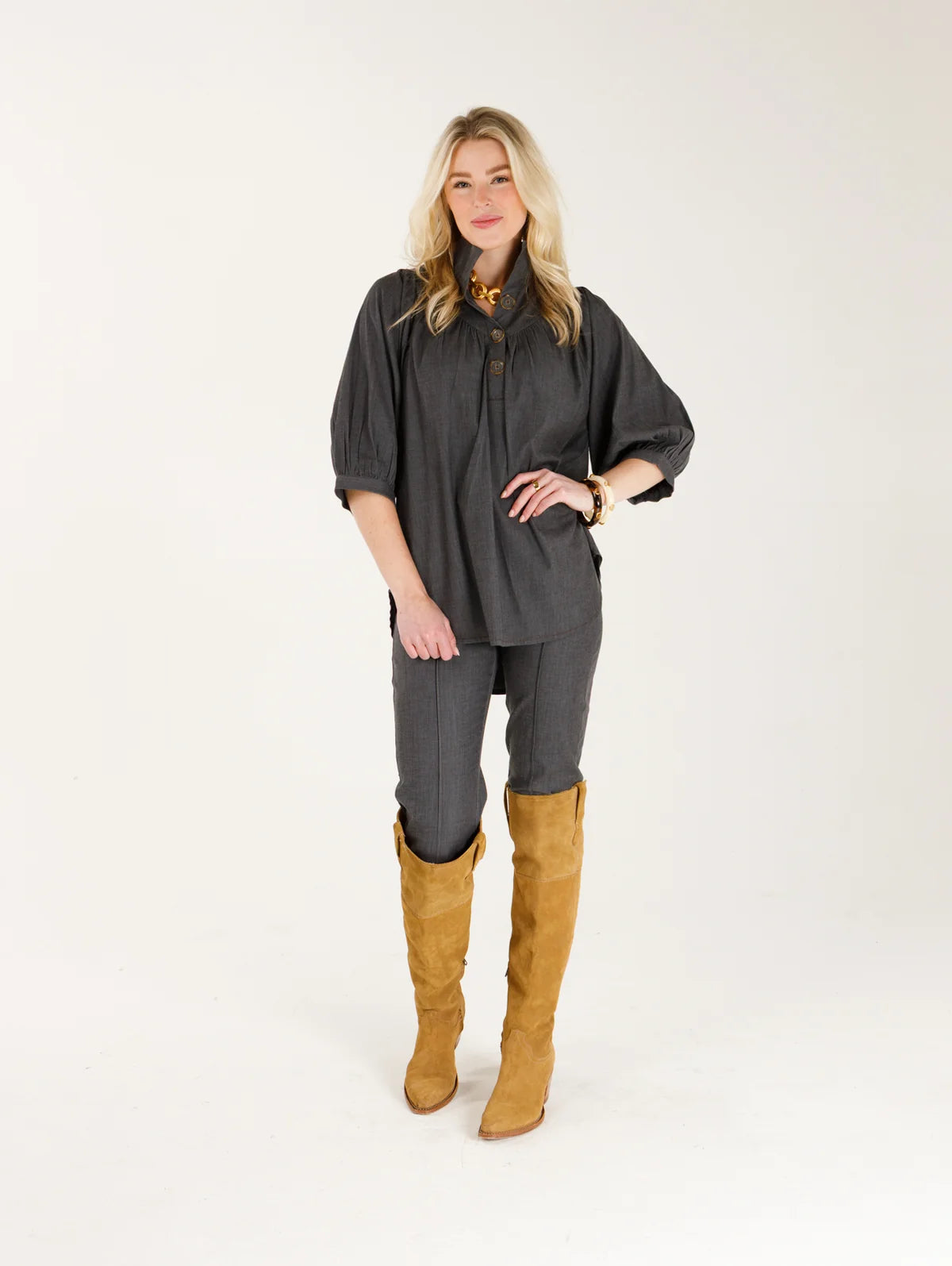 Holly Shae Avie Long Sleeve Top | Black Washed