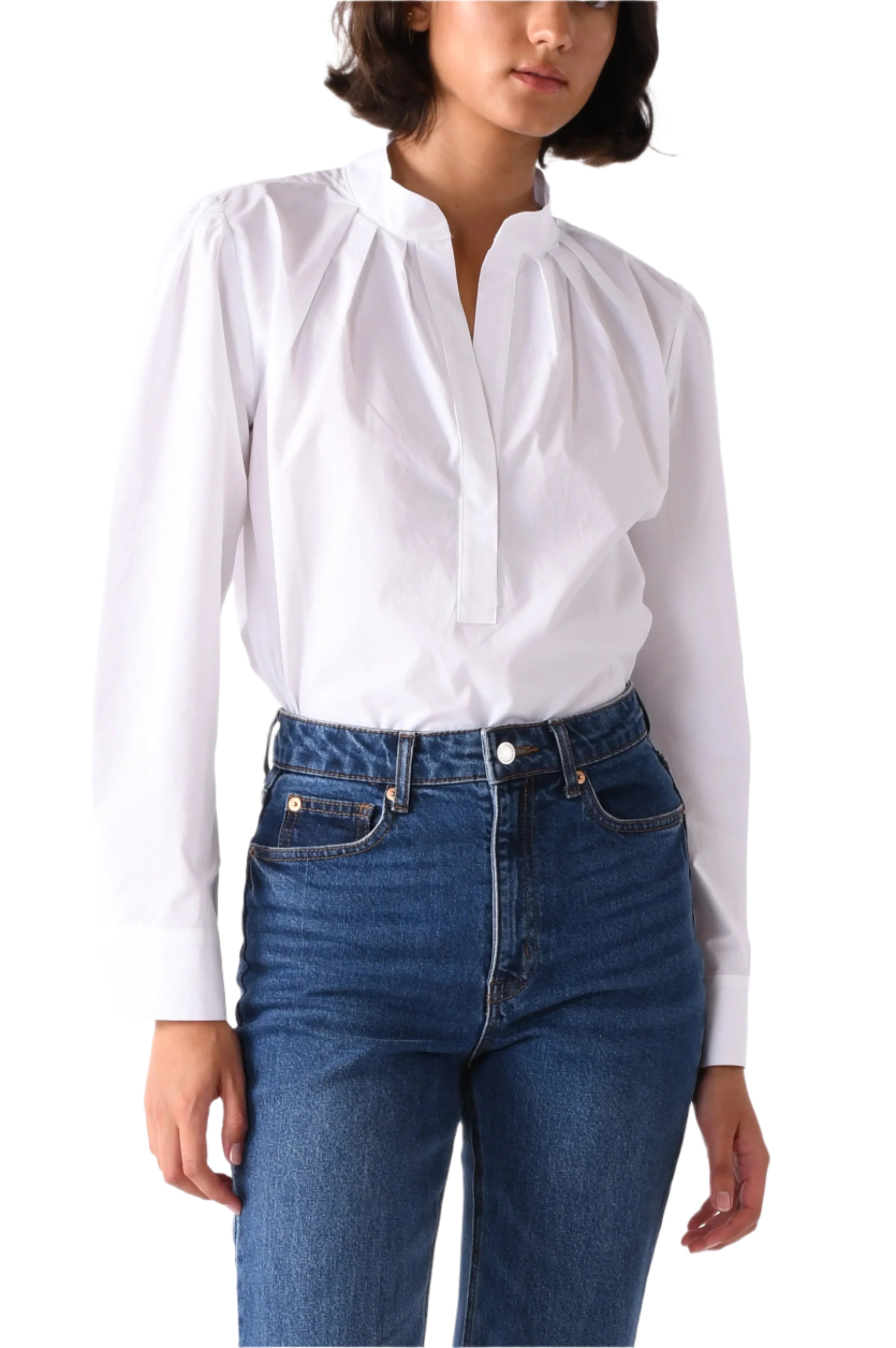 CISSA  Pleated Shoulder Shirt - Optic White or Navy