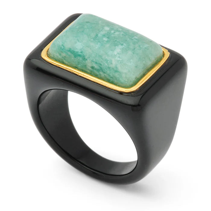 Black Resin - Amazonite Ring