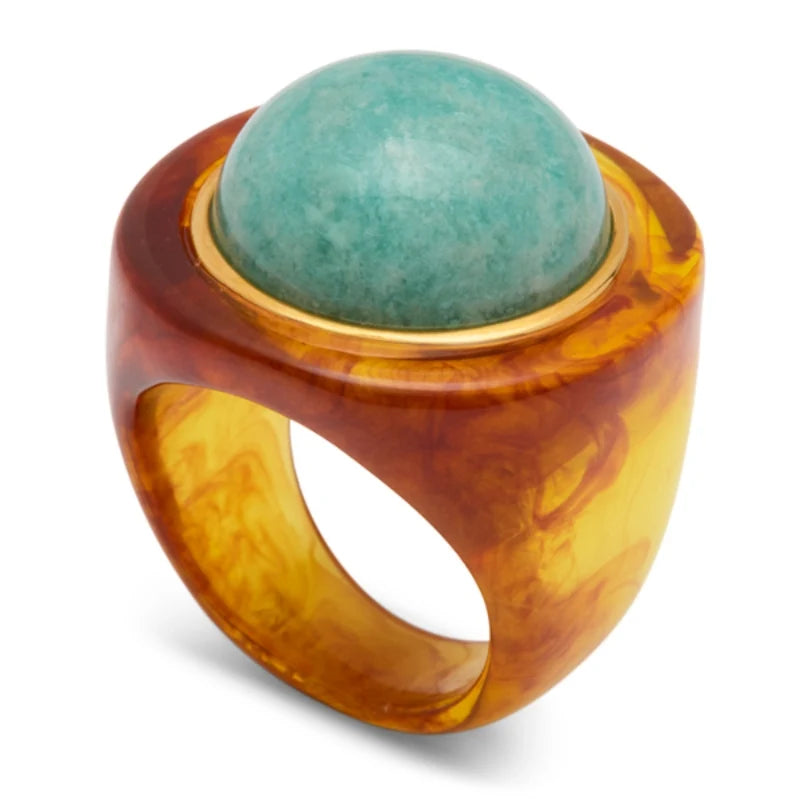 Tortoise Shell Resin Ring Ring - Amazonite
