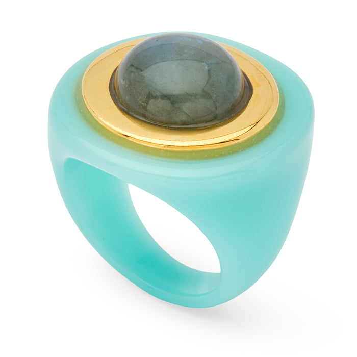 Turquoise Resin Labradorite Ring