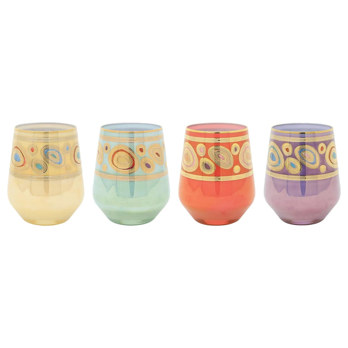 Vietri Regalia Assorted Stemless Wine Glasses - 4 Colors