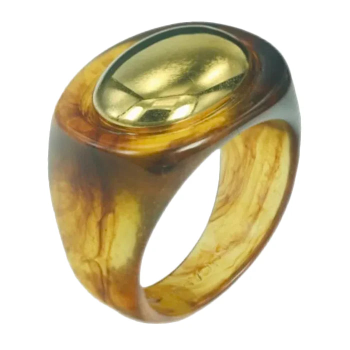 Lucas Jack Tortoise Shell Resin Ring - Gold