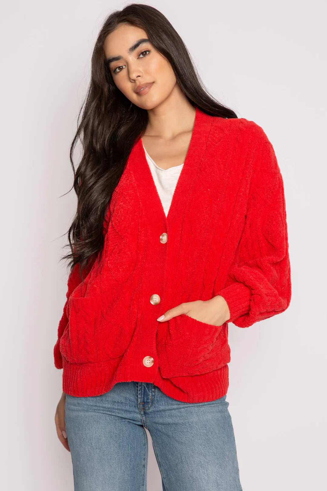 P.J. Salvage Forever Festive Cardigan - Red