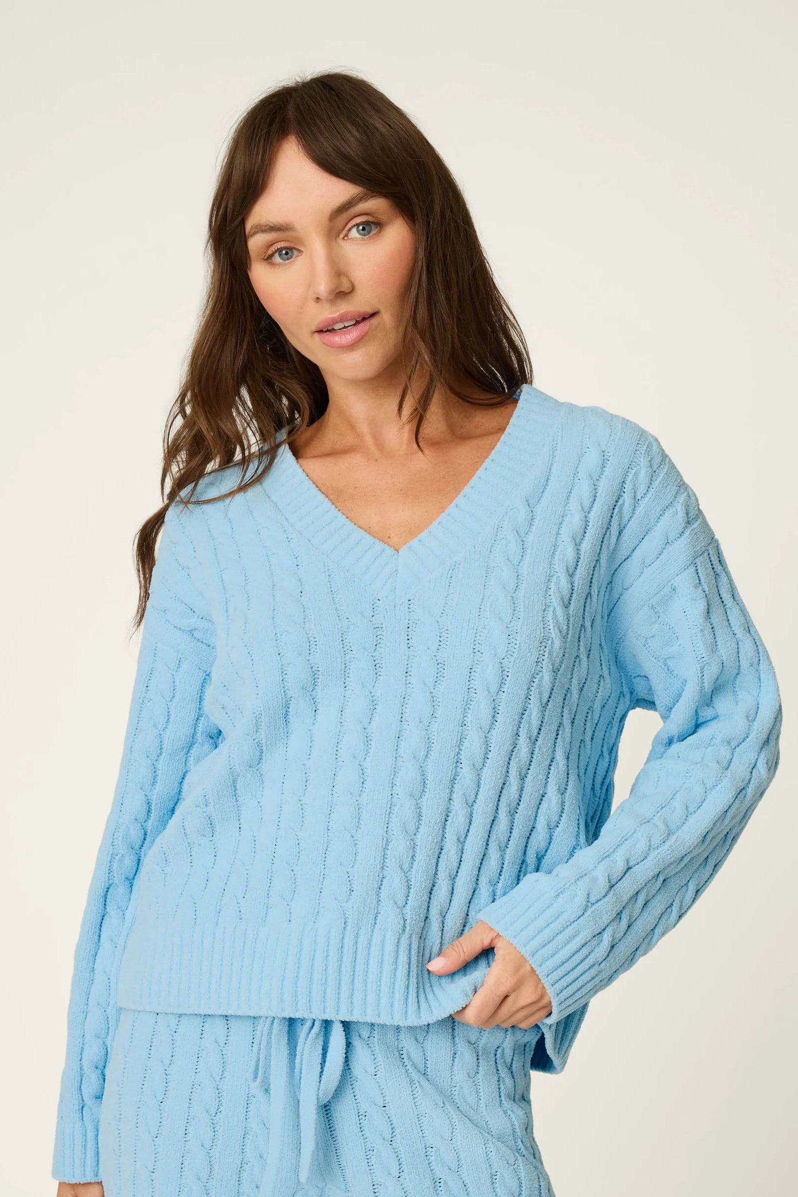 P.J. Salvage Short Cozy Chenille Cable Knit Set | Cloud Blue
