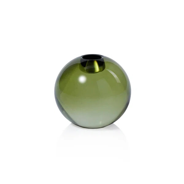 Round Crystal Glass Taper Holder - Green