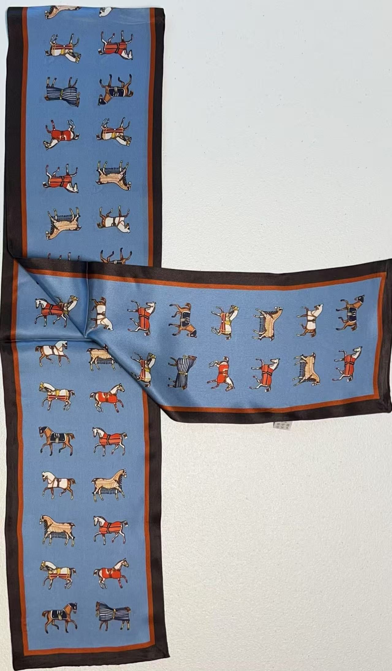 Blue Horses Reversible Silk Scarf