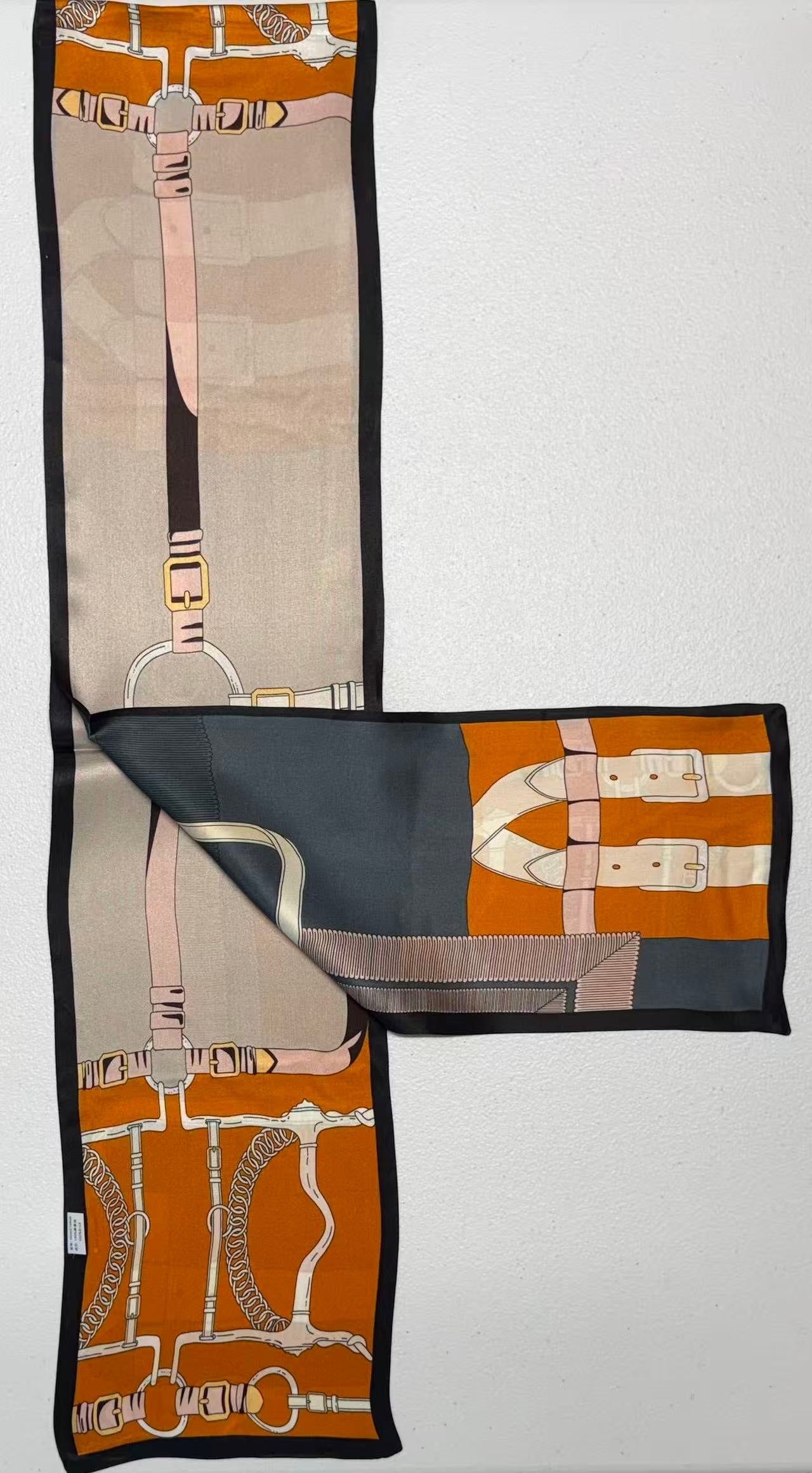 Orange & Grey Belts Reversible Silk Scarf