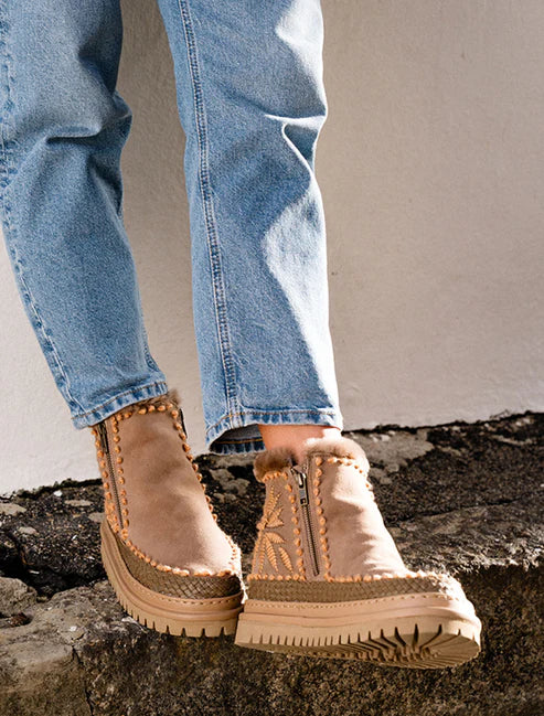 LaidBack London Floral Ankle Boot Taupe Suede Peach