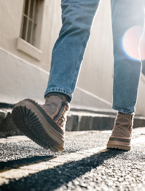 LaidBack London Floral Ankle Boot Taupe Suede Peach