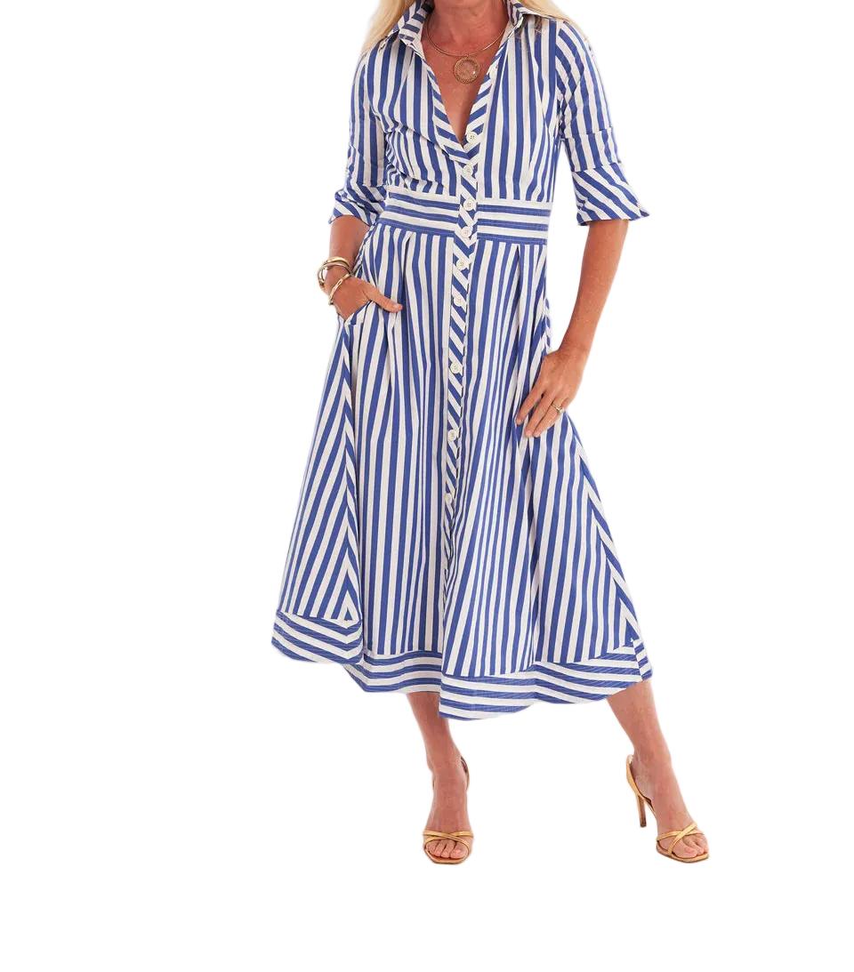 CK BRADLEY Monaco Dress - Navy Wide Stripe