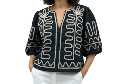 Puff Sleeve Embroidery Top