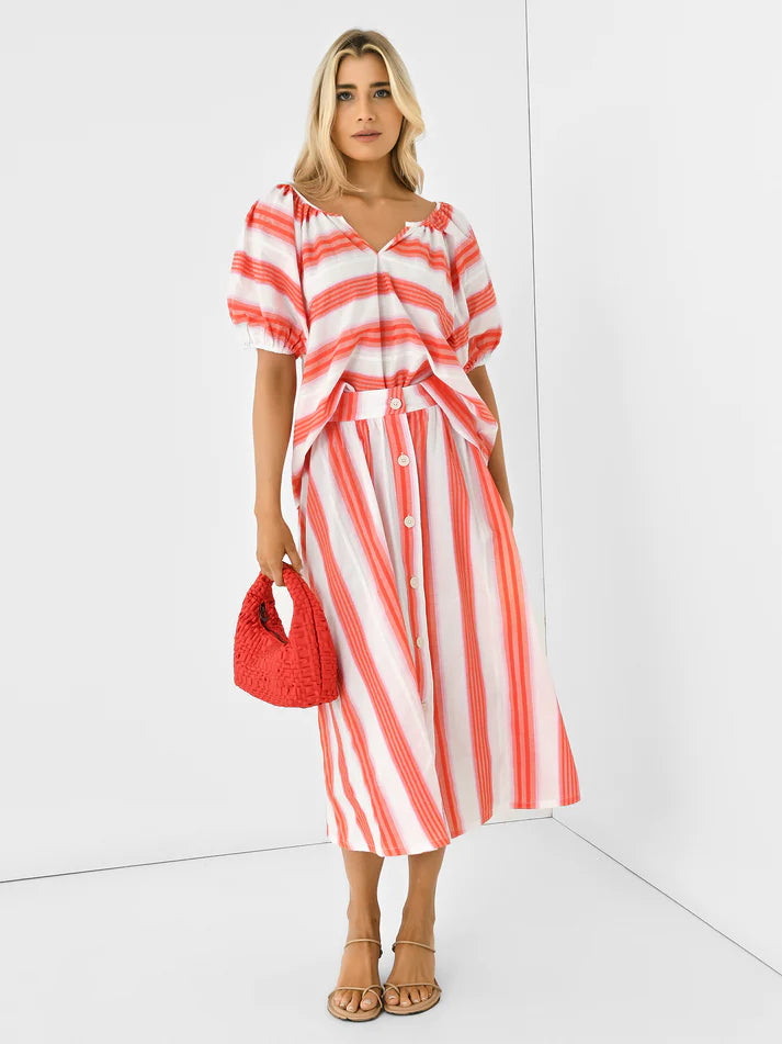 Never a Wallflower Button Down Skirt  - Pink and Orange Stripe