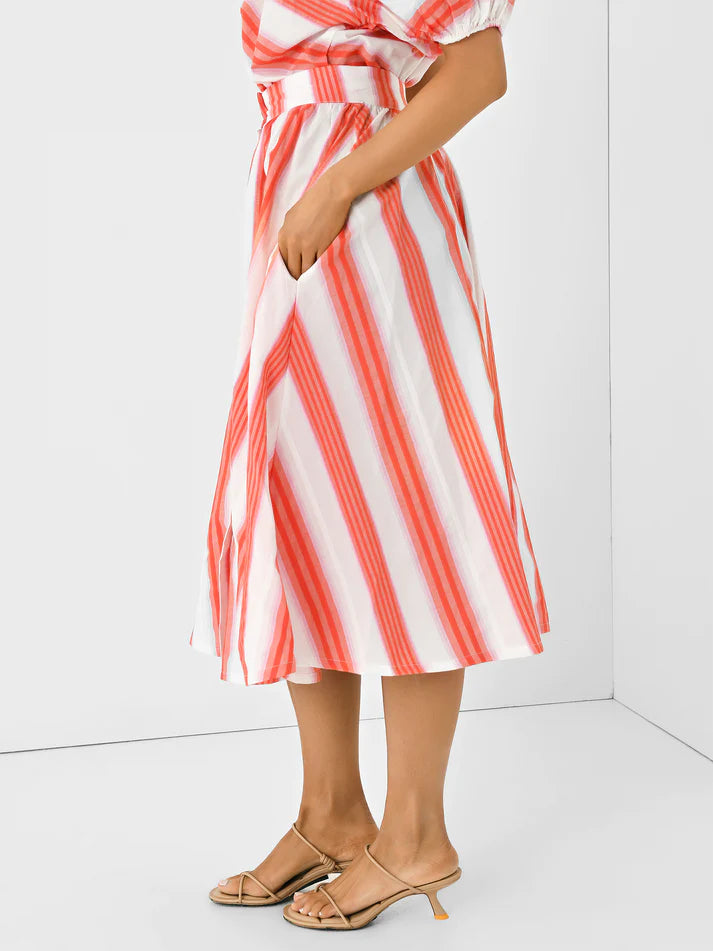 Never a Wallflower Button Down Skirt  - Pink and Orange Stripe