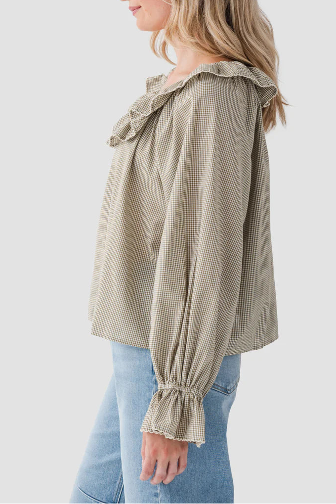 Sage Long Sleeve Top with Ruffle