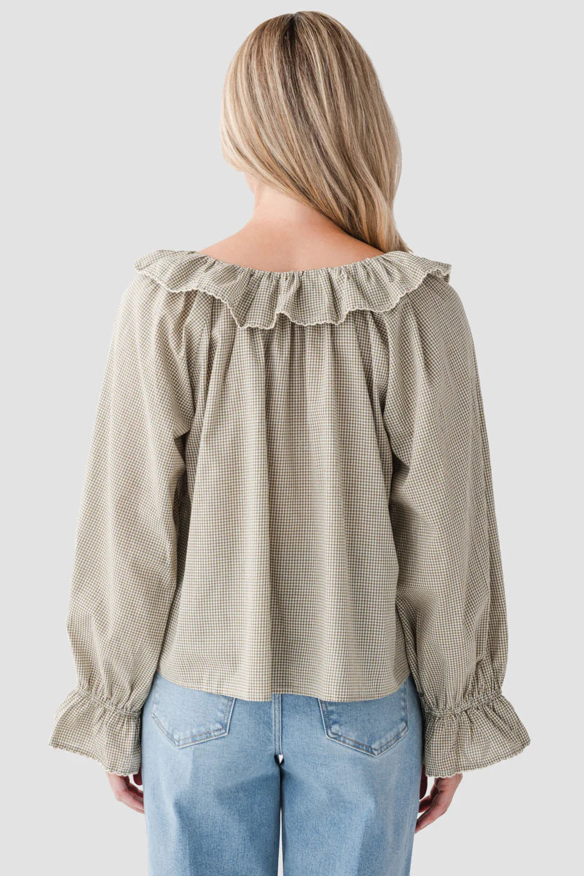 Sage Long Sleeve Top with Ruffle
